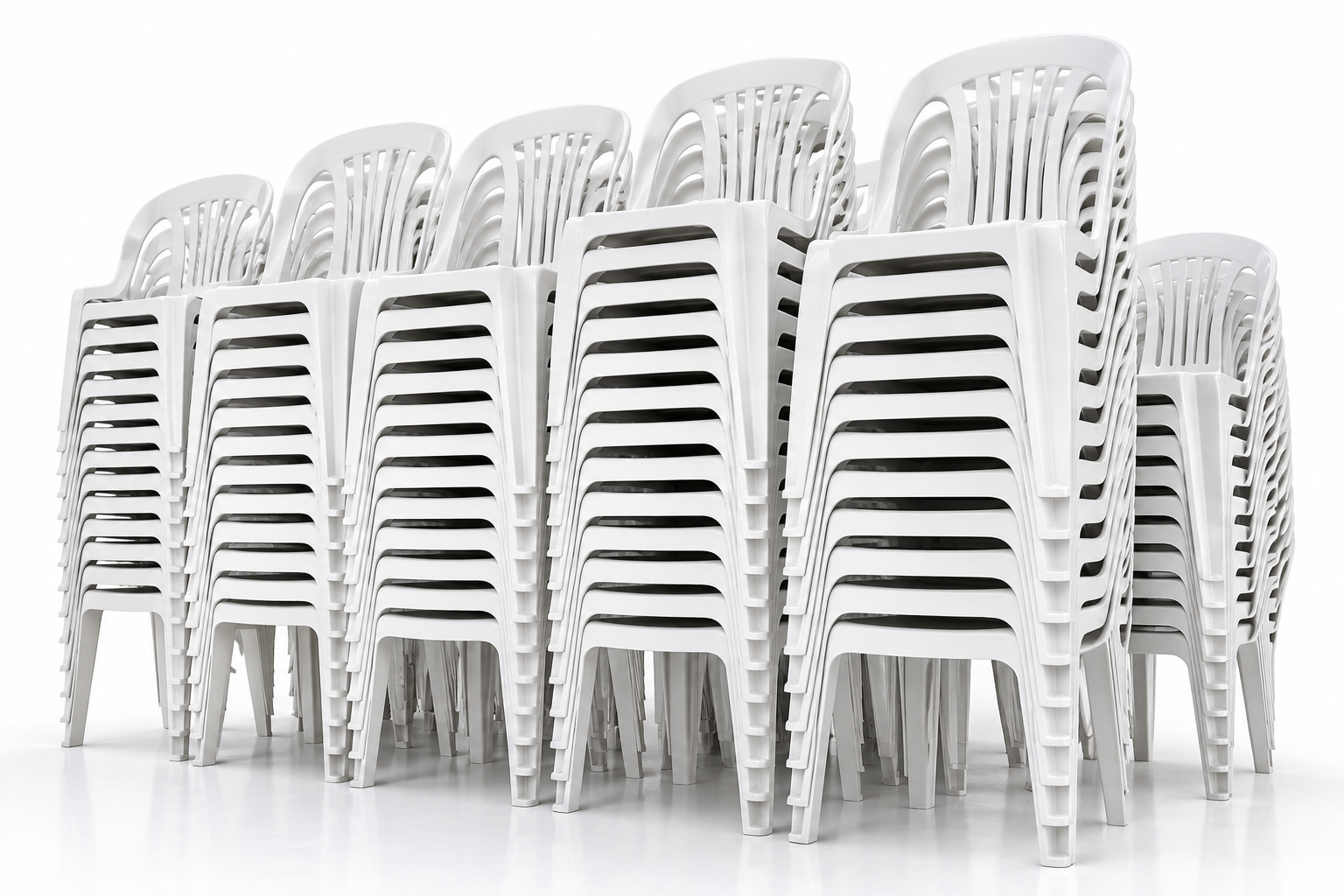 Victra stacked white event chairs